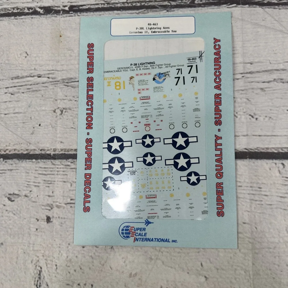 1/48 Superscale Decal 48-463 P‑38 Lightning 459th FS/80th FG,7th FS/49th FG